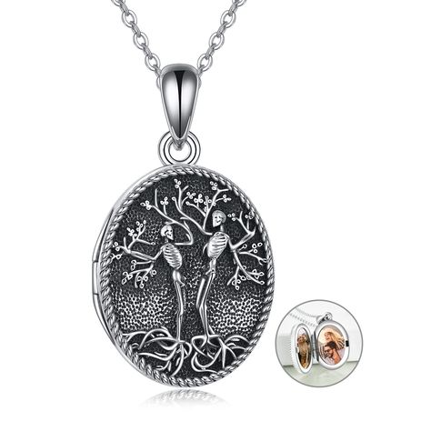 PRICES MAY VARY. ❤ Skeleton lockets necklace Design: fashion Skeleton locket necklace blends perfectly with the Skull and tree of life makes the necklace look very elegant ,which is 925 sterling silver , high polishing,elegant,charming and classical, It's fit any gifts occasion. ❤ Tree of Life lockets necklace Material: 925 sterling silver, hypoallergenic, tarnish resistant,nickel-free,lead-free,cadmium-free,suitable for long-term wear,not contain any allergic element. ❤ Sterling Silver Skull ph Sterling Silver Locket Necklace, Moda Aesthetic, Silver Locket Necklace, Picture Necklace, Sunflower Jewelry, Photo Locket Necklace, Sterling Silver Locket, Sterling Silver Anklet, Locket Pendant Necklace