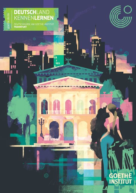 Frankfurt a.M. Goethe Institut - a part of German Cities poster series Mads Berg, Goethe Institut, Art Deco Illustrations, Art Deco Artwork, Children's Comics, Art Deco Illustration, Bold Art, Poster Series, Art Deco Posters