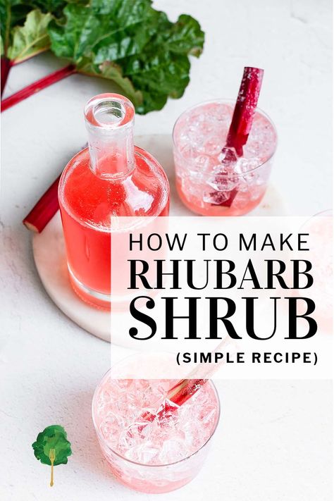 If you have an abundance of rhubarb springing up from your garden, make this rhubarb shrub. This sweet-and-sour drink is easy to make, and perfect for springtime. Rhubarb Mock Tails, Rhubarb Shrub Recipe, Shrub Drink Recipes, Shrubs Drink, Rhubarb Drinks, Fermented Rhubarb, Rhubarb Drink, Rhubarb Vinegar, Rhubarb Shrub