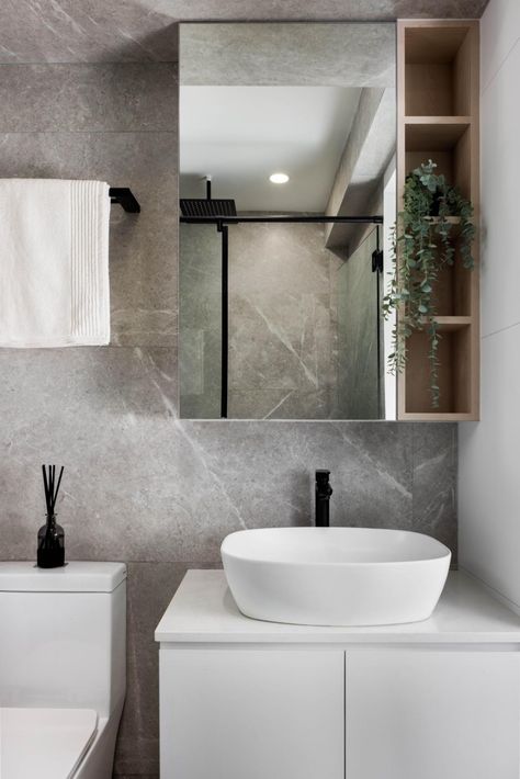 Check out this Contemporary-style HDB Bathroom and other similar styles on Qanvast. Scandinavian Toilet, Hdb Toilet, Hdb Bathroom, Carpentry Ideas, Dark Gray Bathroom, Grey Bathrooms Designs, Toilet And Bathroom Design, House Renos, Singapore Interior Design