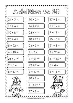 Addition to 30 (varied worksheets) by Olivia Walker | TpT Olivia Walker, Year 3 Maths Worksheets, Homeschooling Materials, Math Drills, Math Sheets, Kindergarten Worksheets Free Printables, First Grade Writing, Math Tasks, Math Notes