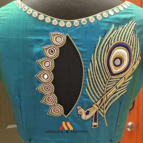 Design For Back Neck, Latest Fashion Blouse Designs, Peacock Blouse Designs, Mirror Blouse Design, Blouse Designs For Back, Peacock Embroidery Designs, Blouse Back Neck Designs, Blouse Design Images, Afrikaanse Mode