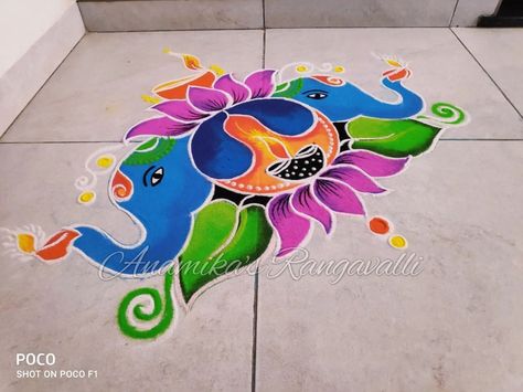 elephant rangoli • Instagram Elephant Rangoli For Diwali, Rangoli Designs Elephant, Rangoli Elephant Design, Elephant Rangoli Design, Small Rangoli Ideas, Elephant Rangoli, Latest Rangoli Designs Images, Welcome Rangoli, Rangoli Painting