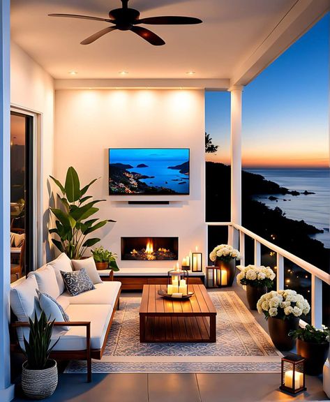 Balcony Luxury Design, Modern Balcony Design Luxury Exterior, Modern Balcony Ideas Luxury, Modern Living Room With Balcony, Aesthetic Terrace Ideas, Indoor Living Room Decor, Thanksgiving Christmas Tree, Wood Crafts To Sell, Cake Women