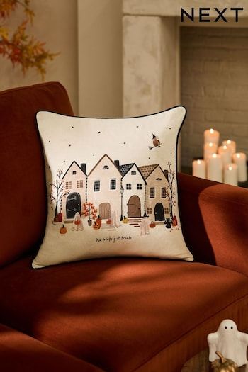 Halloween Cushion, No Tricks Just Treats, Halloween Scene, Embroidered Details, Bits And Bobs, Printed Design, Spooky Season, Halloween Decor, Next Uk