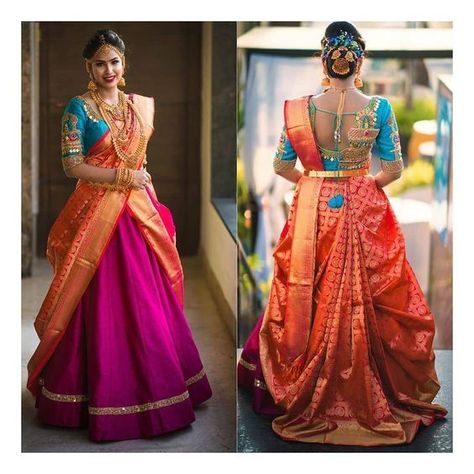 Dakshina Ceremony Looks For Both The Bride And Groom Kanmani Manoharan, भारतीय दुल्हन संबंधी, Lehenga Sari, Desi Couture, डिजाइनर कपड़े, Draping Styles, Lehenga Style Saree, Outfit Blouse, Desi Fits