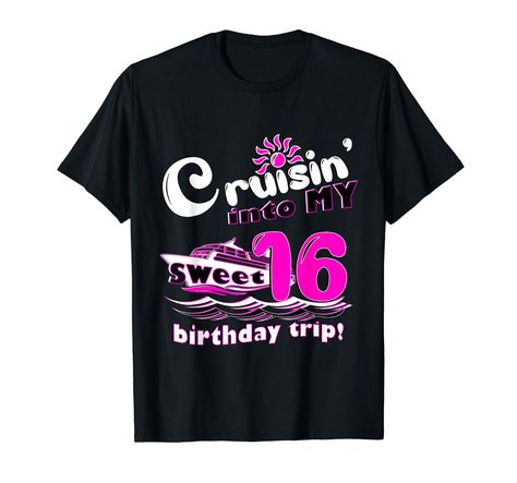 PRICES MAY VARY. Celebrate a son or daughter sweet sixteen bday who are going on a special cruise for their 16th, birthday. cool festive style idea to wear on a cruise ship. Graphic features a fuchsia themed graphics cruise ship and sun. Groovy birthday tee for 16 year old boy, bday fashion top for girls teens or boys, cruise vacation tees family, sixteen years top for teenager cruise ship traveler. Lightweight, Classic fit, Double-needle sleeve and bottom hem Sweet 16 Cruise Shirts, Sweet 16 Cruise Ideas, Groovy Birthday, Birthday Trip, Cruise Shirt, Birthday Tee, Fashion Top, Cruise Vacation, Sweet Sixteen