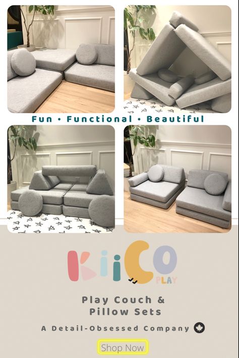 Pillowfort Modular Seating, Small Playroom With Couch, Kiddie Couch Ideas, Roo And You Play Couch, Kids Couch Playroom, Play Couch Ideas, Playroom Couch Ideas, Playroom Seating Ideas, Kids Lounge Room Ideas