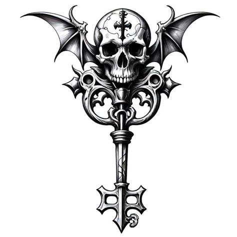 Skeleton Key Tattoo Designs, Skull Key Tattoo, Loco Tattoo, Lock Key Tattoos, Pretty Skull Tattoos, Wicca Tattoo, Skeleton Key Tattoo, Key Tattoo Designs, Cool Skull Drawings