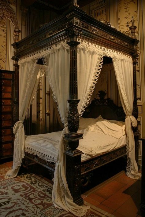 Multipurpose Guest Room, Magic Cottage, Canopy Bed Ideas, Manor Interior, Canopy Bed Diy, Royal Room, Victorian Bed, Dream Bedroom Inspiration, Intimate Space