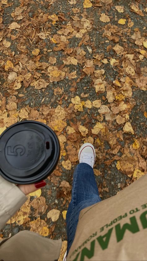 Minimalist Winter Aesthetic, Healthy Fall Aesthetic, Coffee Walks Aesthetic, Walking With Coffee Aesthetic, Coffee Walk Aesthetic, Romanizing School, Coffee Walk, Walk Aesthetic, Autumn Moodboard