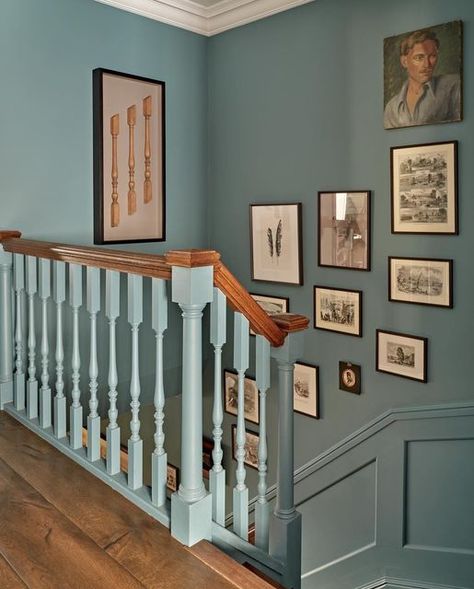 Modern Hallways, Stairs And Hallway Ideas, Hallway Design Ideas, Hallway Paint, Victorian Hallway, Burlington Arcade, Painted Staircases, Dark Green Blue, Hallway Colours