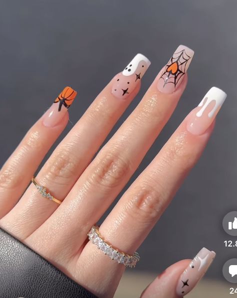 Spooky Nails, Halloween Acrylic Nails, Gel Nail Art Designs, Cute Halloween Nails, October Nails, Work Nails, Halloween Nail Designs, Halloween Nail, Halloween Nail Art