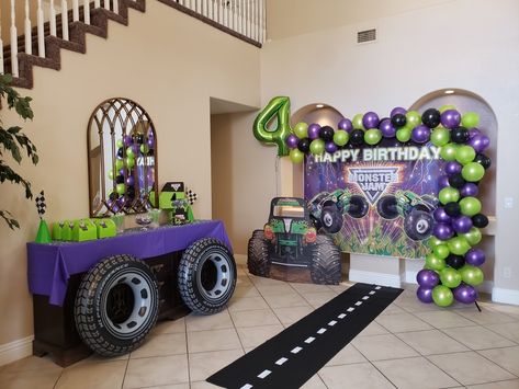 Grave Digger Monster Truck party Monster Jam Games Birthday Party Ideas, Monster Jam Backdrop Ideas, Grave Digger Party Ideas, Monster Jam 2nd Birthday, Monster Trucks 3rd Birthday Party, Grave Digger Birthday Party Ideas, Monster Trucks Birthday Party Ideas, Monster Jam Bday Party, Monsters Truck Birthday Party Ideas