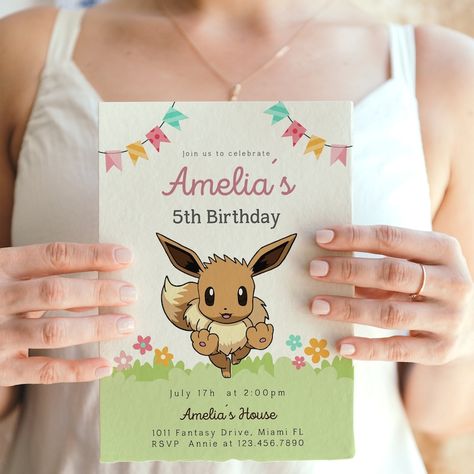 Eeveelutions editable Birthday Invitation Template for Gils,Eevee, Canva Birthday invitation Template, Party Invite Pokemon Birthday Party, Eevee Evolutions, Pokemon Birthday, Birthday Invitation Template, Party Invite, 7th Birthday, Party Girls, Instant Download Etsy, Birthday Invitations