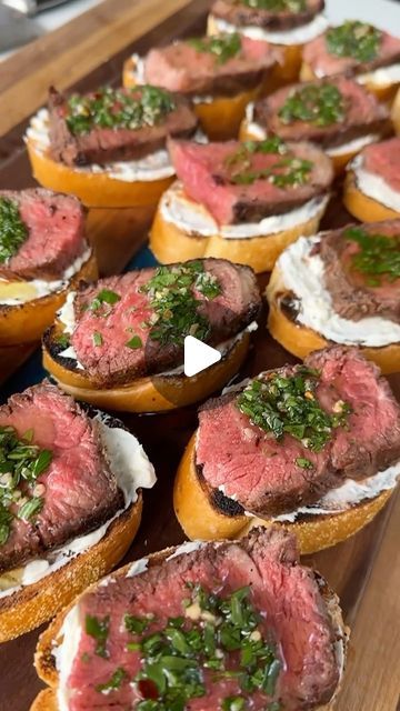 Maciej Zurawski on Instagram: "Steak crostini with a blue cheese whipped cream cheese. And topped with homemade chimichurri! These were delicious 🤤 Full recipe is on my website. And if you want to try them locally, I’ll be serving these on Saturday at @chicago_gourmet in the @marianosmarket tent! Stop by and say hi if you’re going. #steak #easyrecipes #delicious" Marry Me Food, Whipped Blue Cheese, Beef Chimichurri, Steak Crostini, Steak Appetizers, Chimichurri Steak, Toasted Bread, Grilled Meats, Whipped Cream Cheese