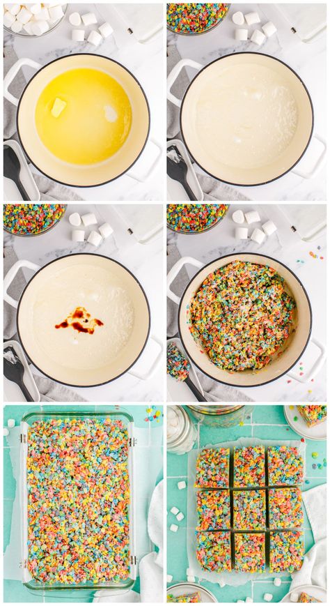 Rice Krispie Fruity Pebbles Treats, Rice Krispie Treats Fruity Pebbles, Fruity Pebble Rice Crispy Treats, Fruity Pepples Rice Krispies Recipe, Rice Krispie Treats With Fruity Pebbles, Fruit Pebbles Rice Crispy Treats, Fun Rice Crispy Treat Ideas, Fruity Pebbles Recipes, Fruity Pebbles Dessert