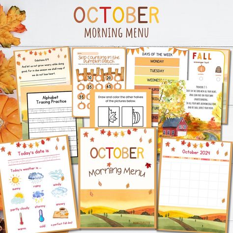 🍂 Hey Homeschool Mamas! 🍂 Looking for a simple way to bring more peace and purpose to your mornings? I’m so excited to be starting our morning menu routine in October with my fall-themed October Morning Menu, and I’d love for you to join me! It’s full of fun, reusable activities designed to help your kiddos start the day with hands-on learning. Just slip the pages into a plastic menu cover, grab some dry-erase markers, and you’re ready to go! This month’s menu has a little something for eve... October Homeschool, Morning Menu Homeschool, October Morning, Counting By 2's, Leaf Coloring Page, Fall Songs, October Calendar, Homeschool Routine, Menu Cover