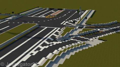 Looking westbound Minecraft Roads Ideas, Minecraft Highway, Minecraft Roads, Minecraft Roads Design, Minecraft Decoration Ideas, Minecraft Modern City, Minecraft City Buildings, Minecraft Modern, Minecraft Structures