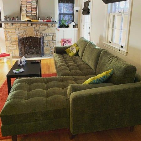 Green Velvet Sectional, Velvet Sectional, Poly & Bark, Green Velvet Sofa, New Green, Velvet Sofa, Kitchen Items, Green Velvet, Cool Furniture