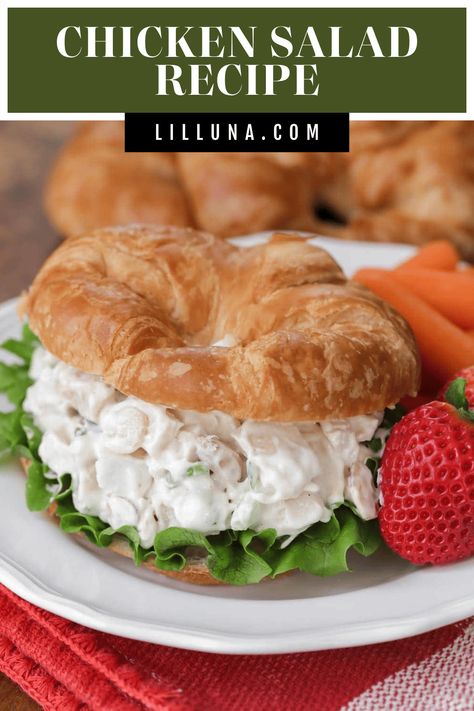 Chicken Salad is perfect for light lunches or picnics at the park! Eat your creamy chicken salad on a croissant, in a salad, or by itself! #chickensalad #salad #saladrecipes #chicken Chicken Salad On Croissant, Savory Potato Salad, Creamy Chicken Salad, Asian Steak Bites, Chinese Chicken Salad Recipe, Creamy Pasta Bake, Light Lunches, Chicken Salad With Apples, Chicken Salad Recipe Easy