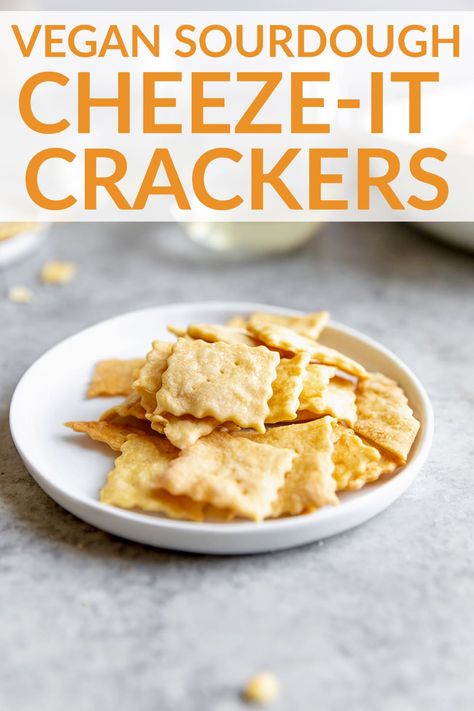 Sourdough Crackers! These vegan sourdough discard crackers taste just like cheeze its! #vegancheezeits #cheezeits #sourdoughdiscard #vegansnack Sourdough Cheez Its, Vegan Sourdough Discard Recipes, Healthy Sourdough Discard Recipes, Cheeze Its, Cheez It Recipe, Sourdough Discard Crackers, Discard Crackers, Cheez Its, Sourdough Crackers