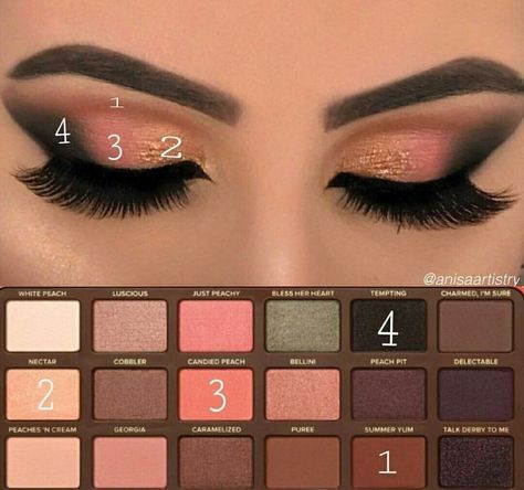 Peach Pallete Looks, Peach Palette Looks, Peach Pallette, Peach Pallet, Coral Eye Makeup, Shadow Peach, Peach Makeup, Peach Eyeshadow, Peach Palette