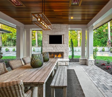 Medina | Custom Home - Contemporary - Patio - Seattle - by John Buchan Homes | Houzz Barbacoa Jardin, Patio Remodel, Outdoor Covered Patio, Outdoor Fireplace Designs, Outdoor Fireplace Patio, Contemporary Patio, Patio Fireplace, Backyard Pavilion, Outdoor Living Rooms