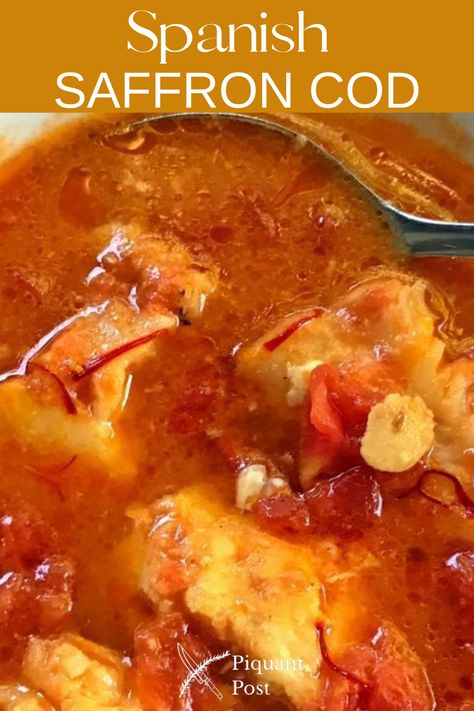 Peruvian Fish Stew, Saffron Fish Recipes, Sicilian Fish Recipes, Spanish Saffron Recipes, Cod Fish Stew Recipe, Spanish Seafood Recipes, Spanish Cod Fish Recipes, Recipes Using Saffron, Sable Fish Recipes