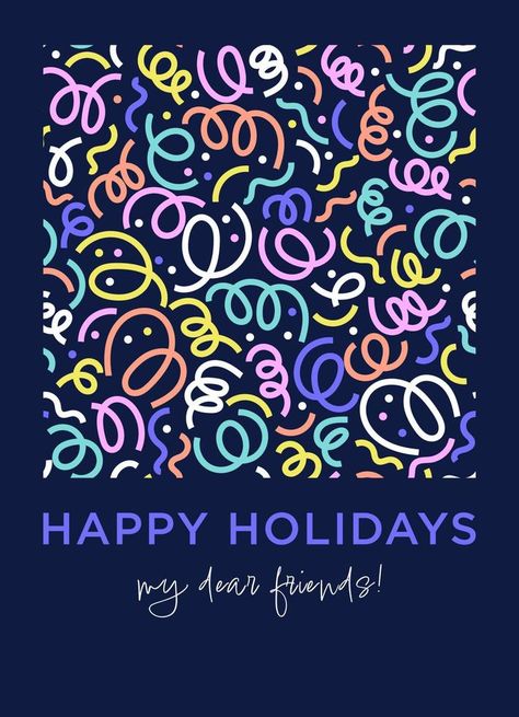 Happy holidays my dear friends greeting vertical card. Flat style festive template with confetti pattern. Confetti Illustration, Festive Illustration, Confetti Pattern, Confetti Design, Pattern Brands, Balloon Animals, Flat Style, Vector Pattern, Fashion Flats