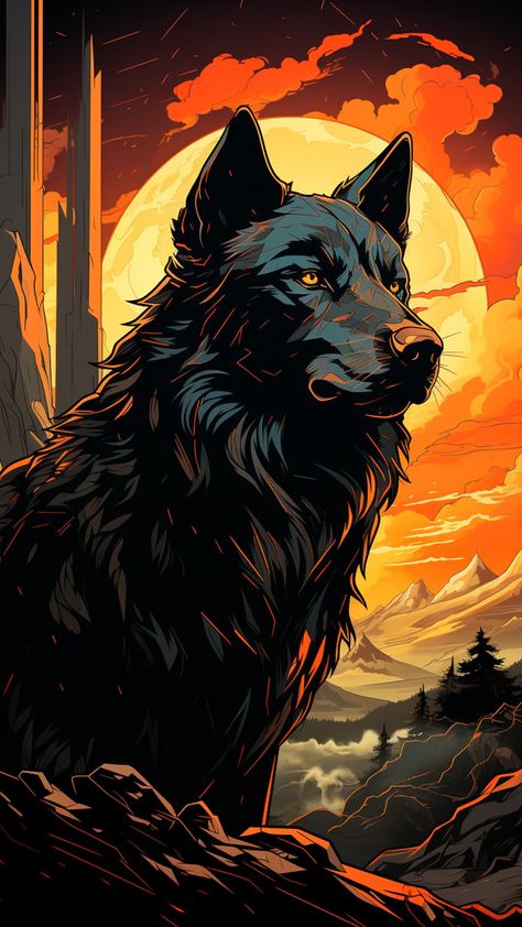 Wolf Artwork Illustrations, Wolf Artwork, Wolf Wallpaper, Relaxing Art, Art Gallery Wallpaper, Cool Wallpapers Art, Black Wolf, A Wolf, Wolf Art