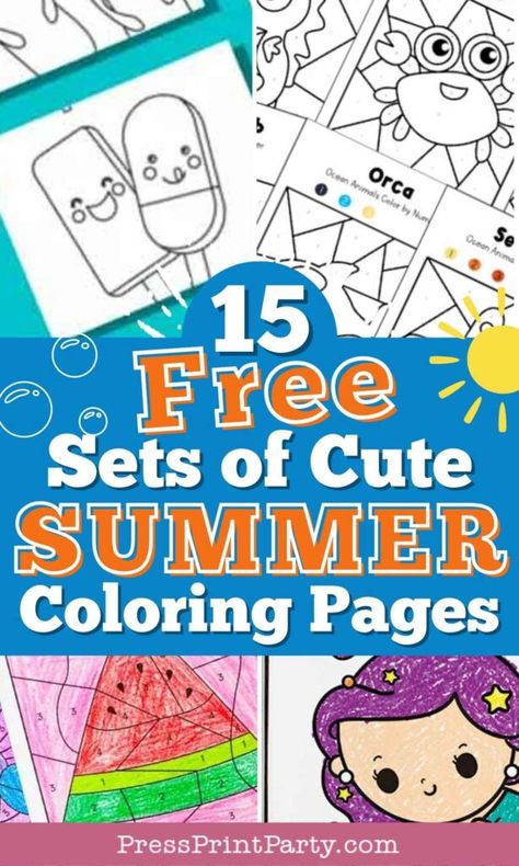 15 Sets of Free Summer Coloring Pages for Kids - Discover a variety of printables perfect for kids and toddlers, including color sheets and color-by-number options. Keep little ones entertained with these fun and creative coloring pages, ideal for any summer day. Explore everything from ocean animals to ice cream treats, all designed to let their imagination run wild. A must-have collection for parents looking to add some artistic fun to their summer! by Press Print Party! Free Summer Coloring Pages, Free Coloring Sheets For Kids, Summer Coloring Pages For Kids, Summer Coloring Sheets, Summer Coloring, Fish Coloring Page, Color Sheets, Summer Coloring Pages, Printable Ideas