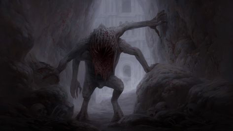 ArtStation - Cave monster, Anastasia Sekmen Cave Monster, Halo Flood, Dark Cave, Cave Paintings, Call Of Cthulhu, Fantasy Monster, Creature Concept Art, Creature Concept, Monster Art