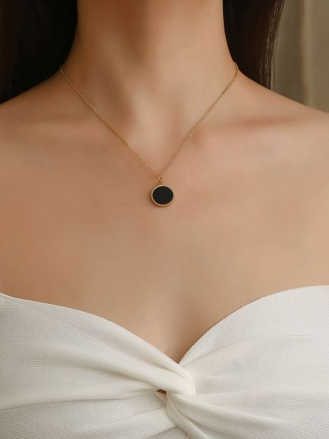 Black Fashionable Collar  Stainless Steel  Pendant Necklaces Embellished   Jewelry Classy Pendant Necklace, Minimalist Black Pendant Necklace, Black Jewelry Aesthetic, Elegant Necklaces Classy, Elegant Jewelry Classy, Evil Eye Bracelet Diy, Latest Necklace Design, Black Metal Jewelry, Black Jewellery