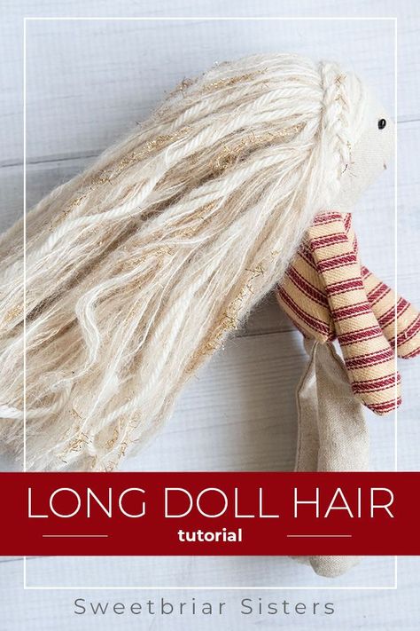 How to add yarn doll hair to any doll, big or small. Use worsted, bulky or fingering weight yarn and a needle and thread to follow this video tutorial Yarn Doll Hair Diy, Yarn Doll Hair, Girl Puppets, Handmade Puppet, Profitable Crafts, Hair Yarn, Spirit Doll, Christmas Elf Doll, Toy Sewing