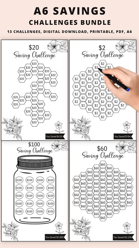 Easter Savings Challenge, Cash Stuffing Savings Challenge, Cash Stuffing Challenges Free Printable, A6 Savings Challenge Printable Free, Free Savings Challenge Printable, Budgeting Challenge, Budget Binder Free Printables, 52 Week Money Saving Challenge Printable, Money Saving Challenge Low Income