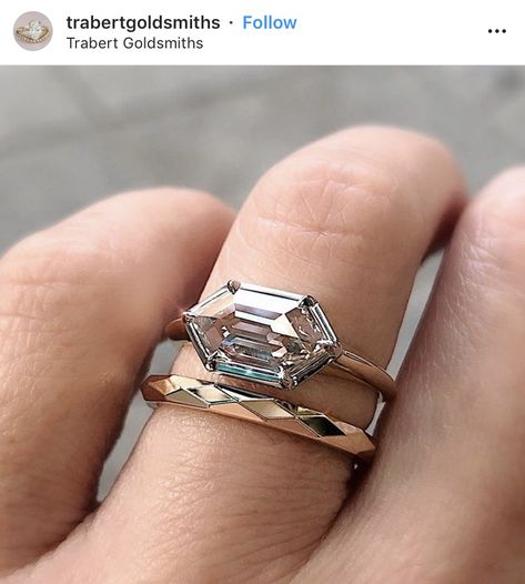 Lozenge Engagement Ring, Engagement Ring East West, Engagement Ring Hexagon, East West Ring, Hexagon Engagement Ring, Ring Hexagon, Hexagonal Ring, Birthday Ring, Rose Gold Engagement