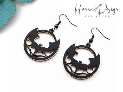 Halloween's Bat in the Hoop Wood Earring Svg Laser Cut File Digital Download Laser cut files #lasercutfiles laser cut files svg #lasercutfilessvg laser cut 3d files #lasercut3dfiles pattern #pattern  patterns #patterns templates #templates 7.97 Laser Cut Earrings Acrylics, Earring Svg Files, Laser Cut Designs, Bat Jewelry, Body Decoration, Laser Design, Earring Svg, Laser Cut Wood Crafts, Wood Earring