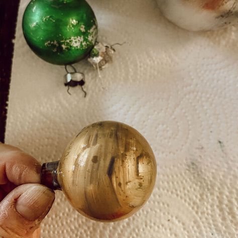 Easiest Way to Age New Christmas Ornaments | Hometalk Aged Christmas Ornaments, New Christmas Ornaments, Ornaments To Make, Gold Christmas Ornaments, Shiny Brite Ornaments, Rustic Ornaments, Custom Shower Curtains, So Many Questions, Old Christmas