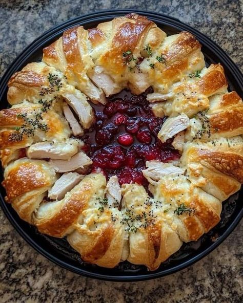 Ina Garten | Savory Turkey and Cranberry Crescent Ring  | Facebook Turkey Cranberry Wreath, Chive And Onion Cream Cheese, Cranberry Wreath, Turkey And Cranberry, Best Ina Garten Recipes, Turkey Cranberry, Turkey Leftovers, Crescent Ring, Ina Garten Recipes