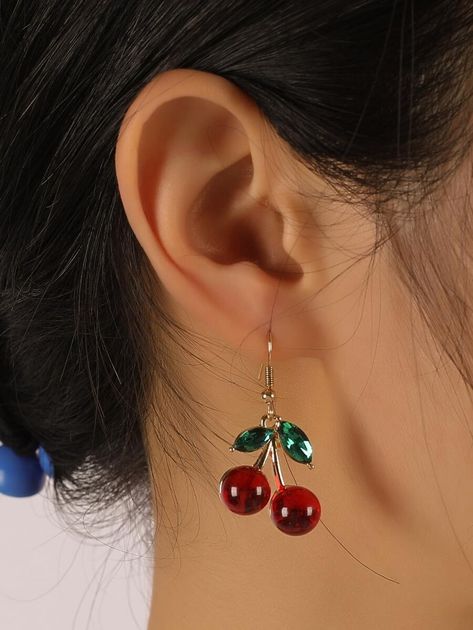 1pair Big Romantic Cherry Fruit Dangle Earrings | SHEIN USA Shein Accessories, Earrings Shein, Cherry Fruit, Red Collar, Big Earrings, Watches Women Fashion, Wearing Red, Zinc Alloy, Womens Watches