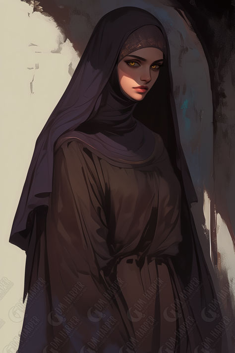 Kella Darkhope - Zhentarim Spy, NE female human, disguised as a Chondathan nun (Storm King's Thunder) Fantasy Nun Concept Art, Fantasy Nun Art, Female Spy Art, Dnd Priestess, Fantasy Nun, Female Antagonist, Nun Character Design, Nun Warrior, Visenya Velaryon