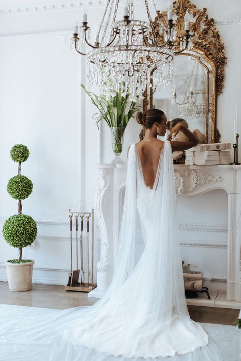 The Alexa Cape Veil – Jay Kay Braids and Bridal Traditional Veil, Cape Veil, Jay Kay, Cape Wedding Dress, Bridal Cape, Light Ivory, Chiffon Flowers, French Riviera, Sorrento