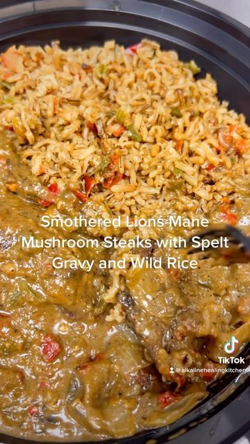 Alkaline Wild Rice Recipes, Wild Rice And Beans, Soul Food Vegan, Lions Mane Mushroom Recipe Pasta, Vegan Rice Meals, Vegan Lions Mane Recipes, Lions Mane Mushroom Recipe Vegan, Lion Mane Mushroom Recipe, Lions Mane Recipes