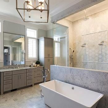 Freestanding Tub In Front Of Shower Design Ideas Tub In Front Of Shower Wall, Gothic Lantern, Marble Shower Walls, Marble Floor Tiles, Floor Mount Tub Filler, Modern Bathtub, Marble Showers, Bathtub Design, Marble Tile Floor