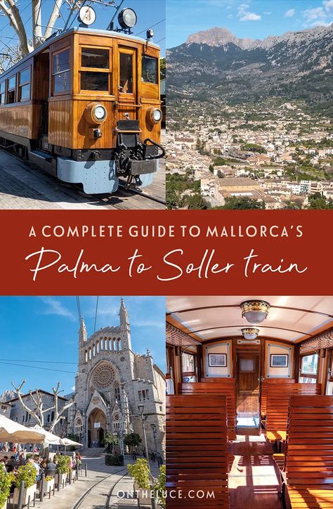 Travel across Mallorca in vintage style with a journey on board the historic Tren de Sóller train from Palma to Sóller, where you can continue by tram to the Port de Sóller for a great day trip from Palma | Palma to Soller train | Day trips from Palma Mallorca | Mallorca scenic train | Soller to Palma train Port De Soller, Mediterranean Cruise, Vintage Train, Training Day, Portugal Travel, Spain And Portugal, Spain Travel, Summer Travel, On Board