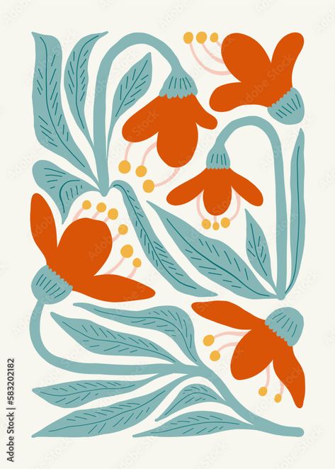 Floral Print Drawing, Modern Flower Illustration, Simple Flower Illustration, Flower Pattern Illustration, Matisse Flowers, Flower Illustration Pattern, Floral Greeting Cards, Floral Posters, Flower Composition