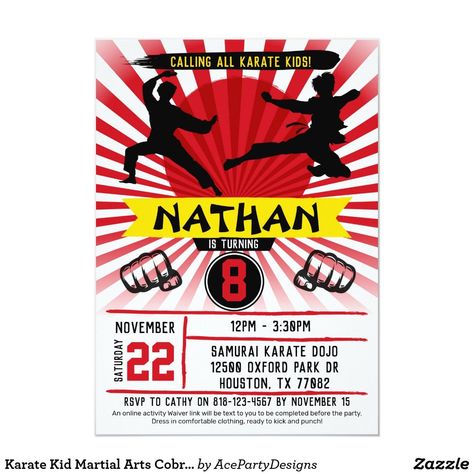 Cobra Kai Birthday Invitations Cobra Kai Birthday Invitations. Cobra kai invitation, karate invitation, karate kid invitation, karate birthday invitation, karate birthday, digital p... #birthday #cobra #invitations Check more at https://toowellaway.com/cobra-kai-birthday-invitations/ Karate Birthday Invitations, Karate Cake, Martial Arts Birthday, Cobra Kia, Karate Birthday, Karate Dojo, 7 Birthday, Martial Arts Kids, Karate Kid Cobra Kai