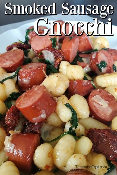 Taco Dinner Recipes, Recipes Stove Top, Sausage Gnocchi, Gnocchi Dishes, Sausage Recipes For Dinner, Smoked Sausage Recipes, Kielbasa Recipes, Taco Dinner, Tomatoes Recipe