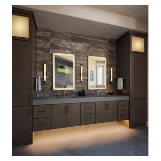 Elevated Era | North Plains Whole House Remodel - Contemporary - Bathroom - Portland - by Mountainwood Homes | Houzz Cement Countertop, Northwest Contemporary, Whole House Remodel, Metal Fireplace, Shower Style, Bathroom Features, Bedroom Upgrade, Primary Bath, Primary Bathroom